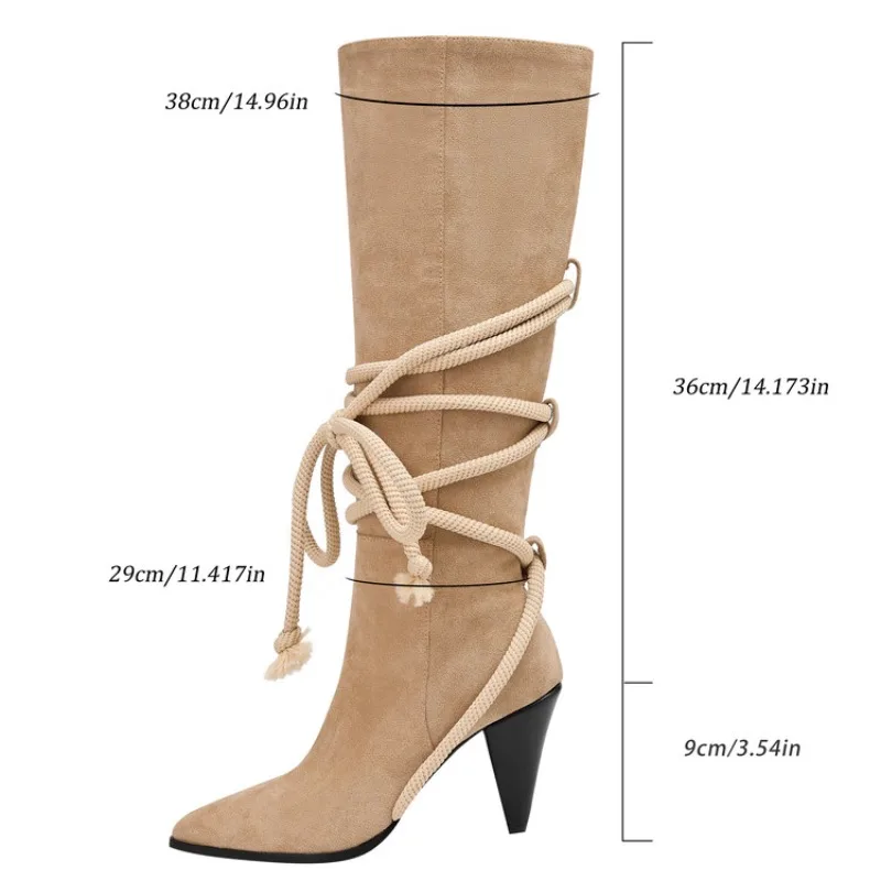 2024 однотонные замшевые сапоги до колена с имитацией острым носком длинные на