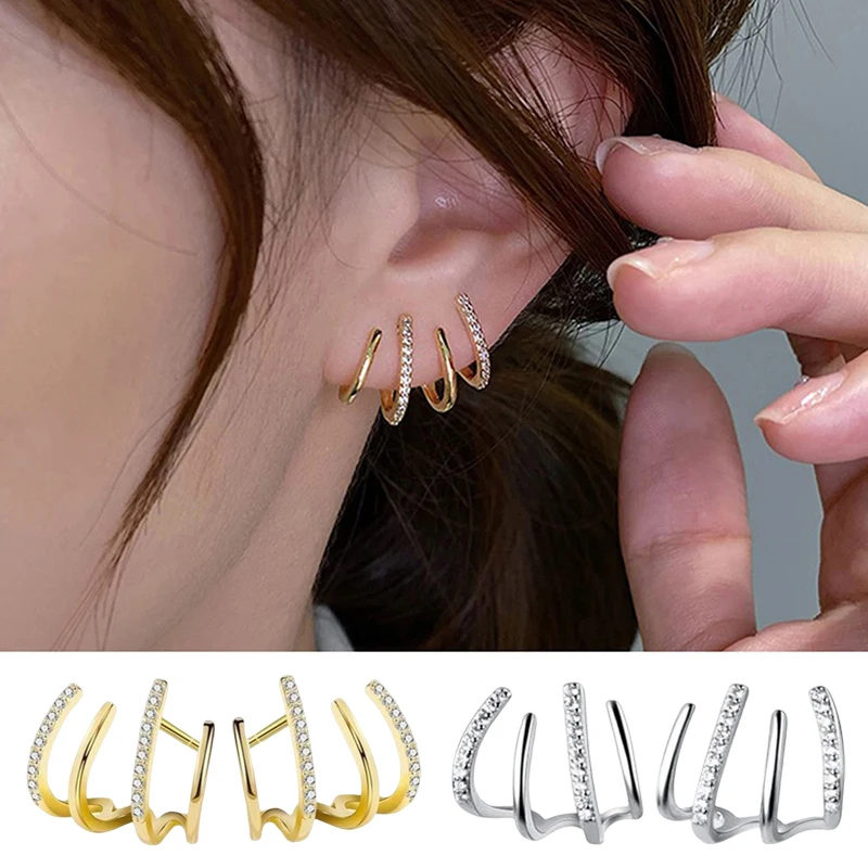 

1 Pc Women Fresh Stud Earrings Contracted Small Geometric Shiny Crystal Metal Earrings Korean Sweet
