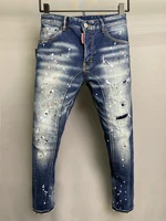 new mens dsquared2 buttons jeans ripped for male skinny pants mens denim trousers top quality slim jeans a507