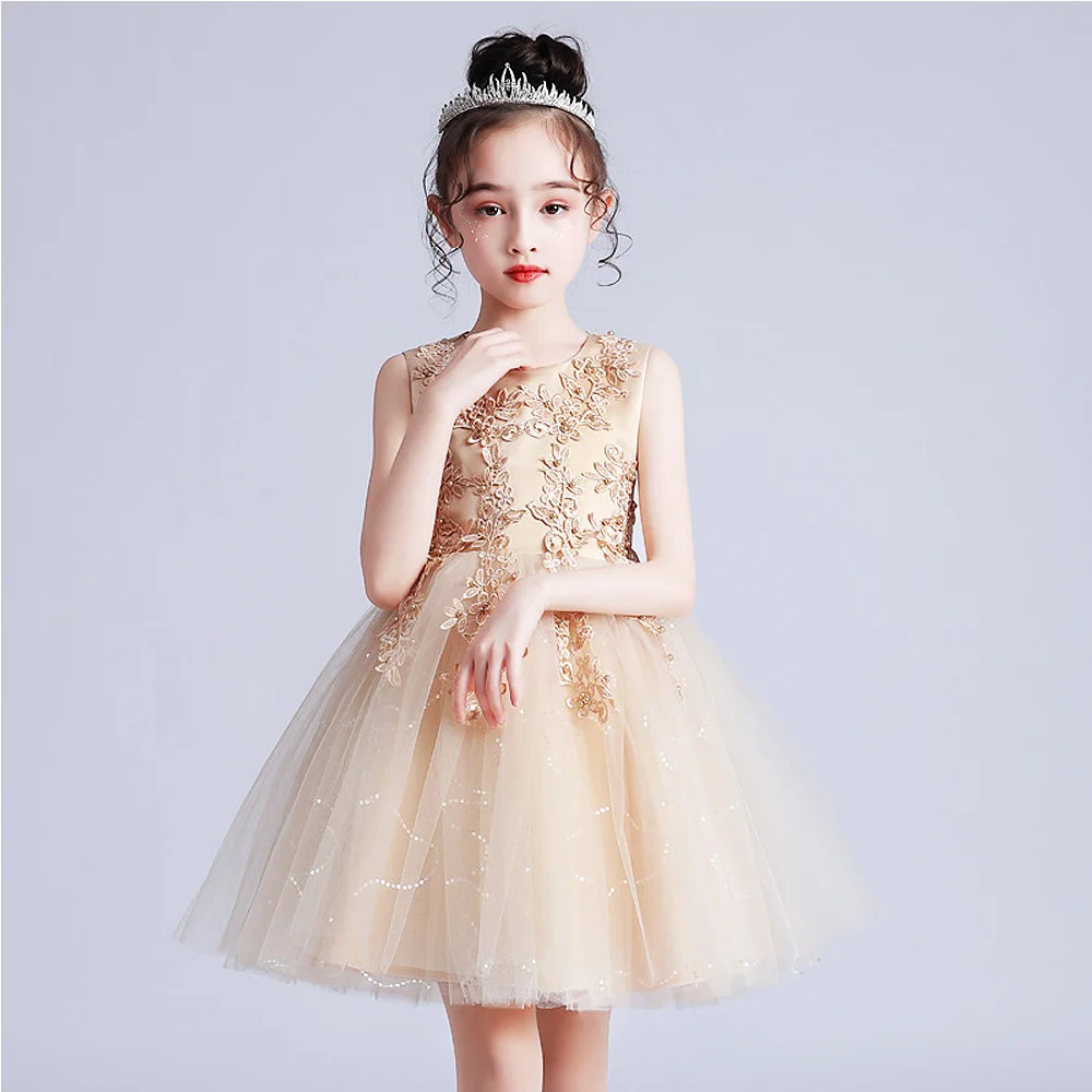 

Детское платье принцессы с кружевной аппликацией, бальное платье для маленьких девочек с цветами, на день рождения, вечернее праздвечерние ...