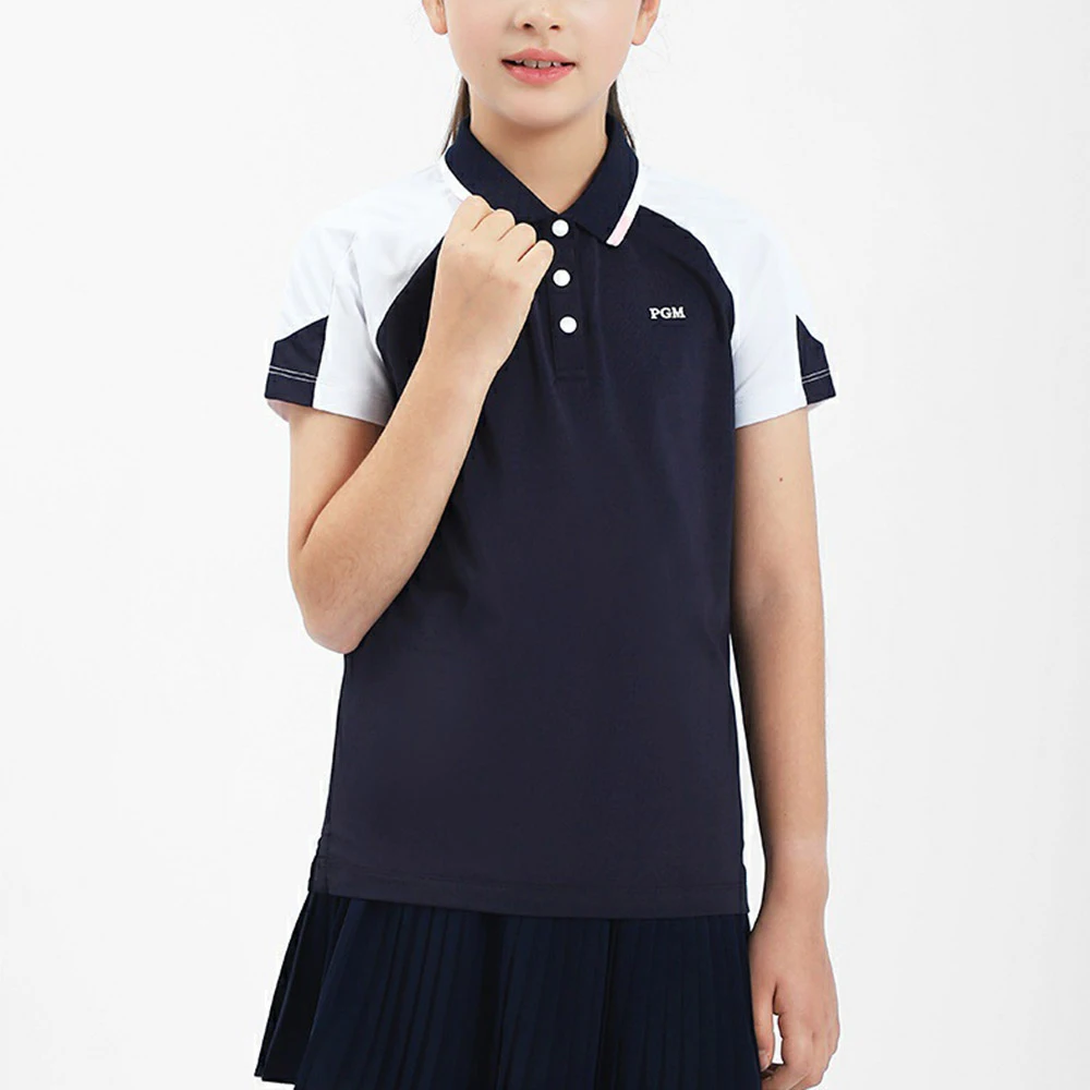 

Спортивная рубашка-поло PGM для девочек, летняя одежда, детские мягкие футболки с коротким рукавом, дышащие универсальные топы для мальчиков