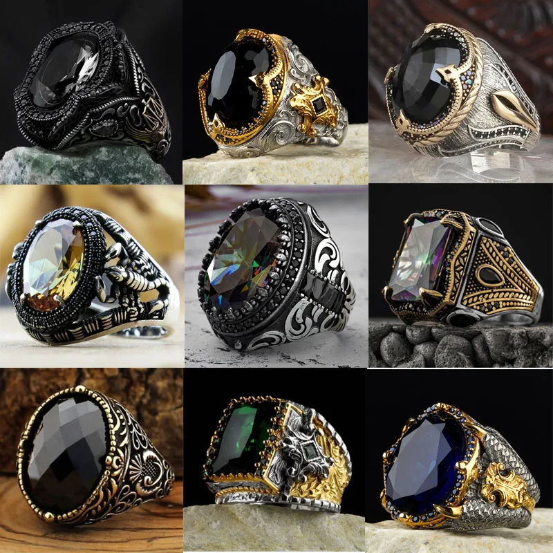 

2022 New Copper Open Adjustable Rings Amber Gemstone Personality High Jewelry Turkey Fashion Luxury Men's High-end Wedding Rings