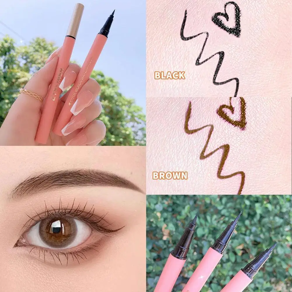 

Cool Black Waterproof Non-smoothing Eyeliner Quick-drying Thin-tip Eyeliner Eye Makeup Shimmer Pen Thin Eyeliner for Women V3L4