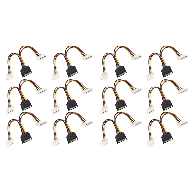 

12Pcs SATA 15-Pin Male To Dual 4-Pin IDE Female Power Cable SATA To IDE Power Cord Splitter Cable Adapter