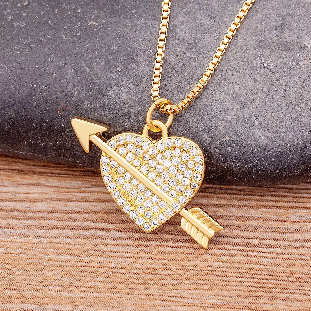 

Nidin Hot Sale Fashion Cupid Eros Arrow Heart Pendant Necklace Simple Design Crystal Romantic Love Chain Jewelry Wedding Gift