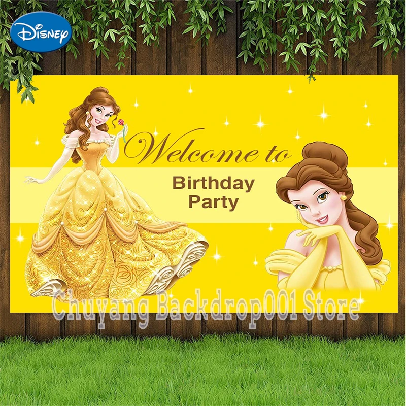 Disney Beauty and The Beast Backdrop Princess Girls Birthday Party Photo Background Baby Shower Photocall Prop Decoration Banner