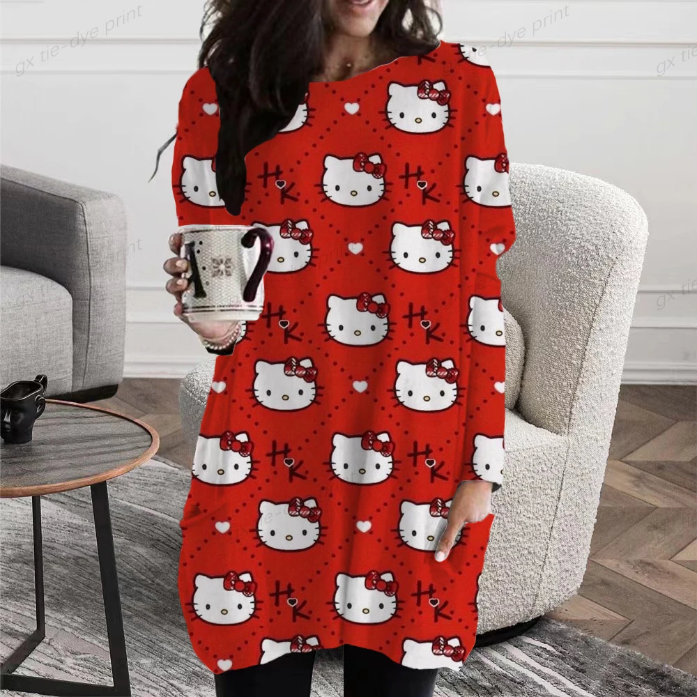 

Женская футболка с длинным рукавом, круглым вырезом и принтом Hello Kitty