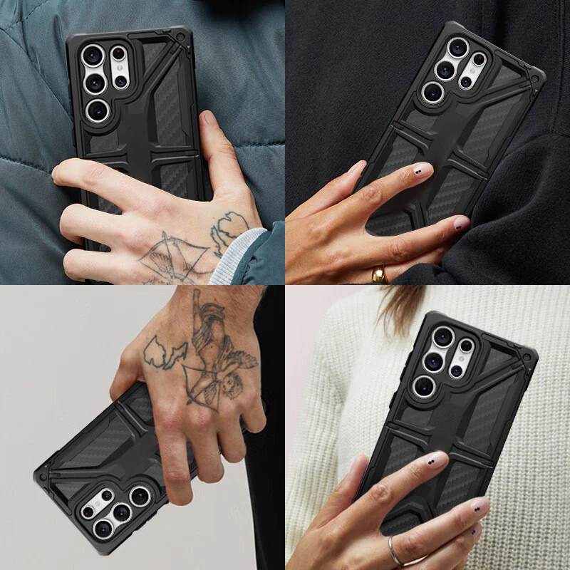 Carbon Fibre MONARCH  Bumper Case Fall prevention For Samsung Galaxy S23Ultra S23 S23Plus S22Ultra Matter Clear Shockproof Cover