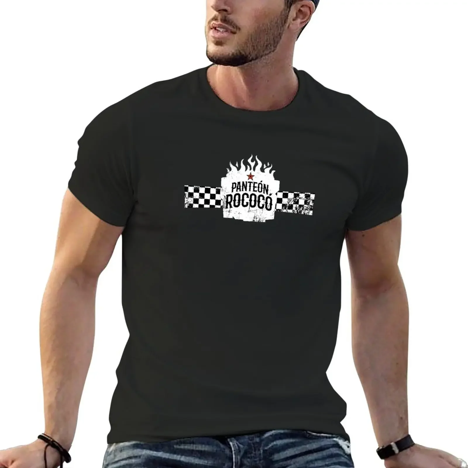 Фото Новая белая шахматная футболка Panteon Rococo Ska & Punk, футболка с коротким рукавом, дешевая блузка с рисунком, мужская одежда №1