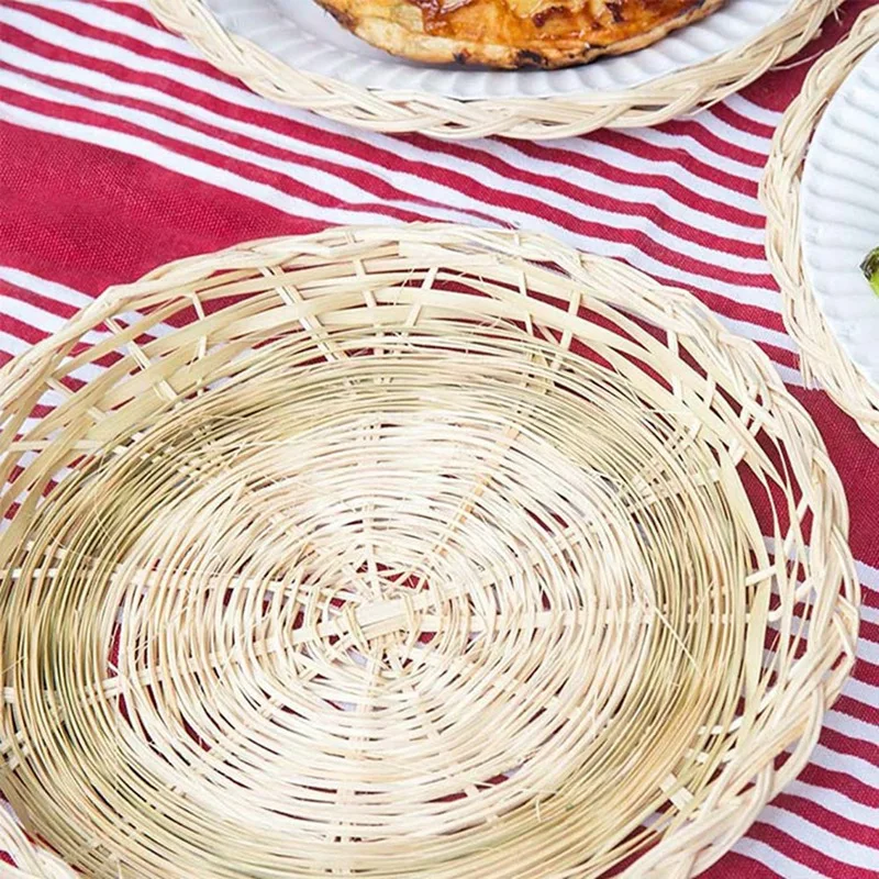 

6Pcs Bamboo Paper Plate Holder - 10 Inch Round Woven Plate Holder, Reusable Paper Plate Holders For Picnic Party
