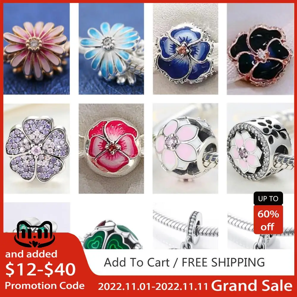 

2022 New Charms Flowers Collection 925 Silver Beads Fit Original Pandora Bracelet Women DIY plata de ley 925 Charm Jewelry