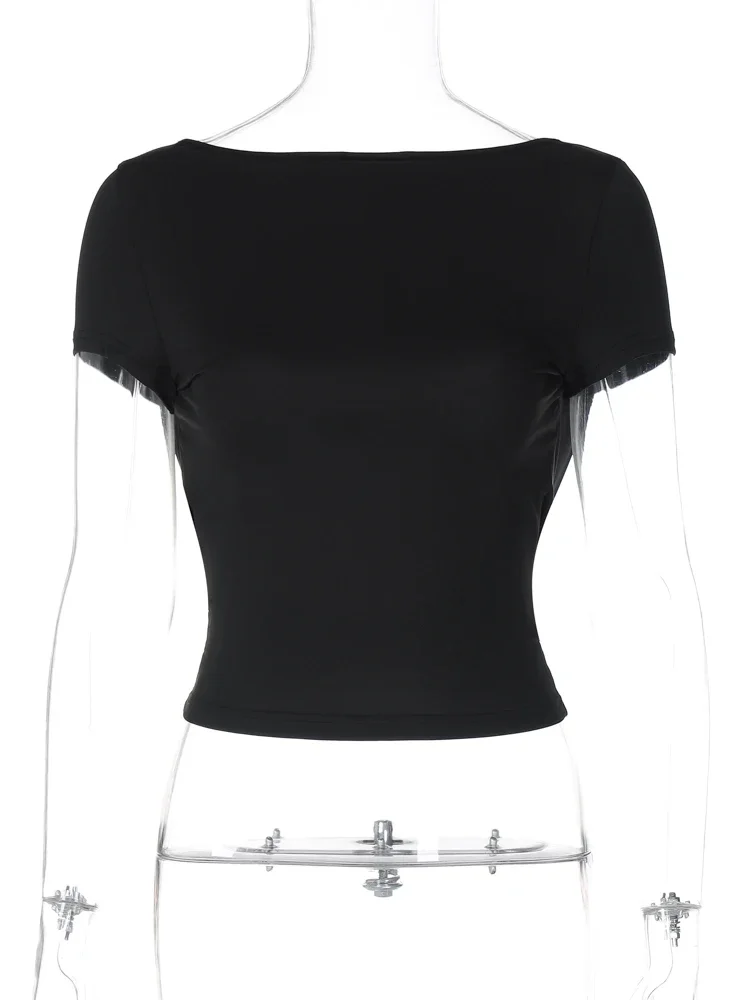 Женская облегающая футболка с коротким рукавом и открытой спиной