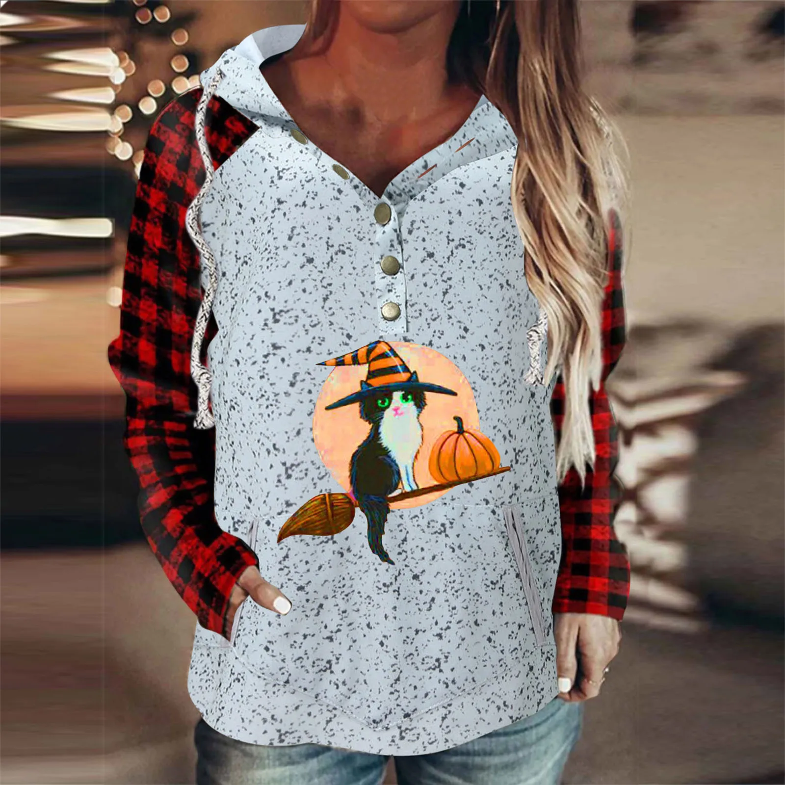 

Pullover Top Womens Hoodie Full Zip Women's Halloween Pullover Hoodies Tops Button Down Fall Sweater Women Sweatshirt Cuff