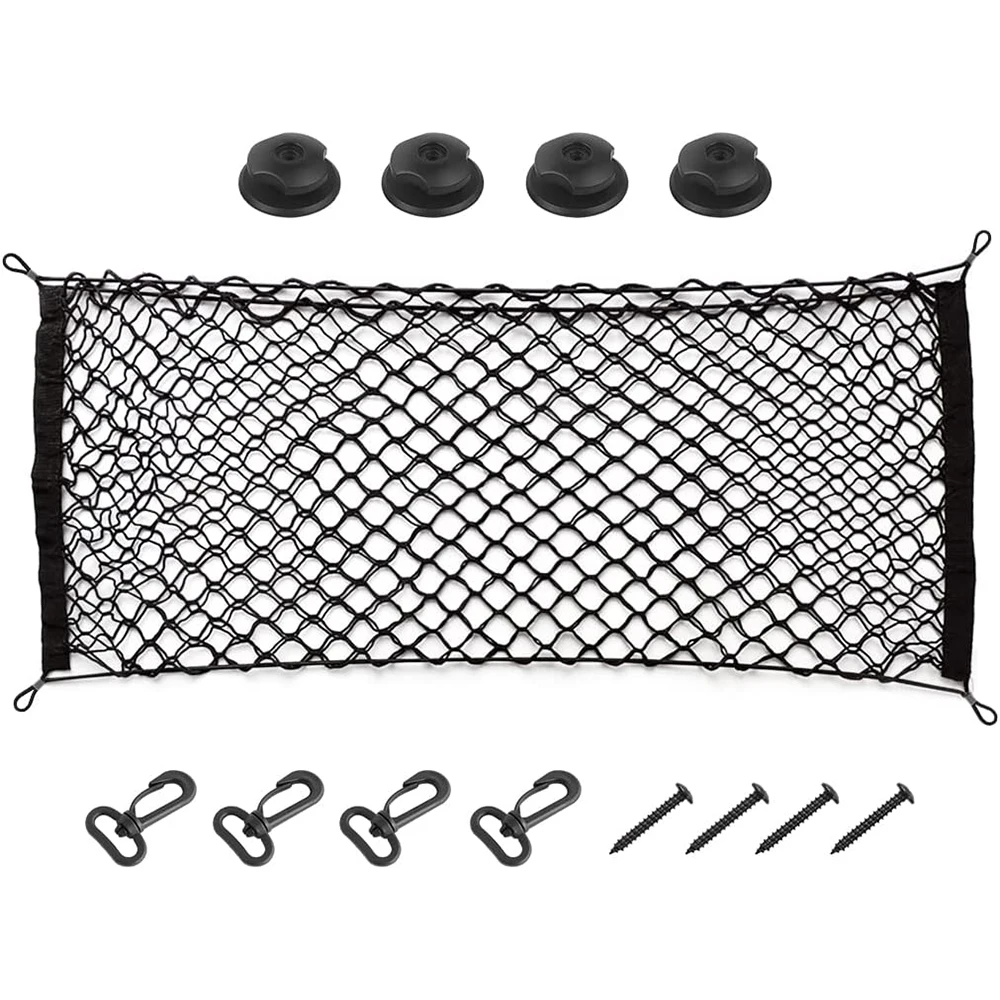 

Cargo Net for Car, Expandable Heavy-Duty Cargo Net Organizer, Black Mesh Storage Pocket with 4 Carabiners Universal for Car, SUV