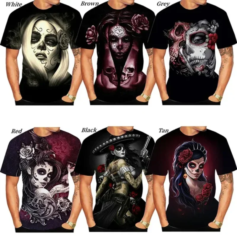 

Fashion Men Clothing New Punk Skull T-shirt Beautiful Girl Cool Vintage Rock Personality Street Unisex Oversized T Shirt Tops