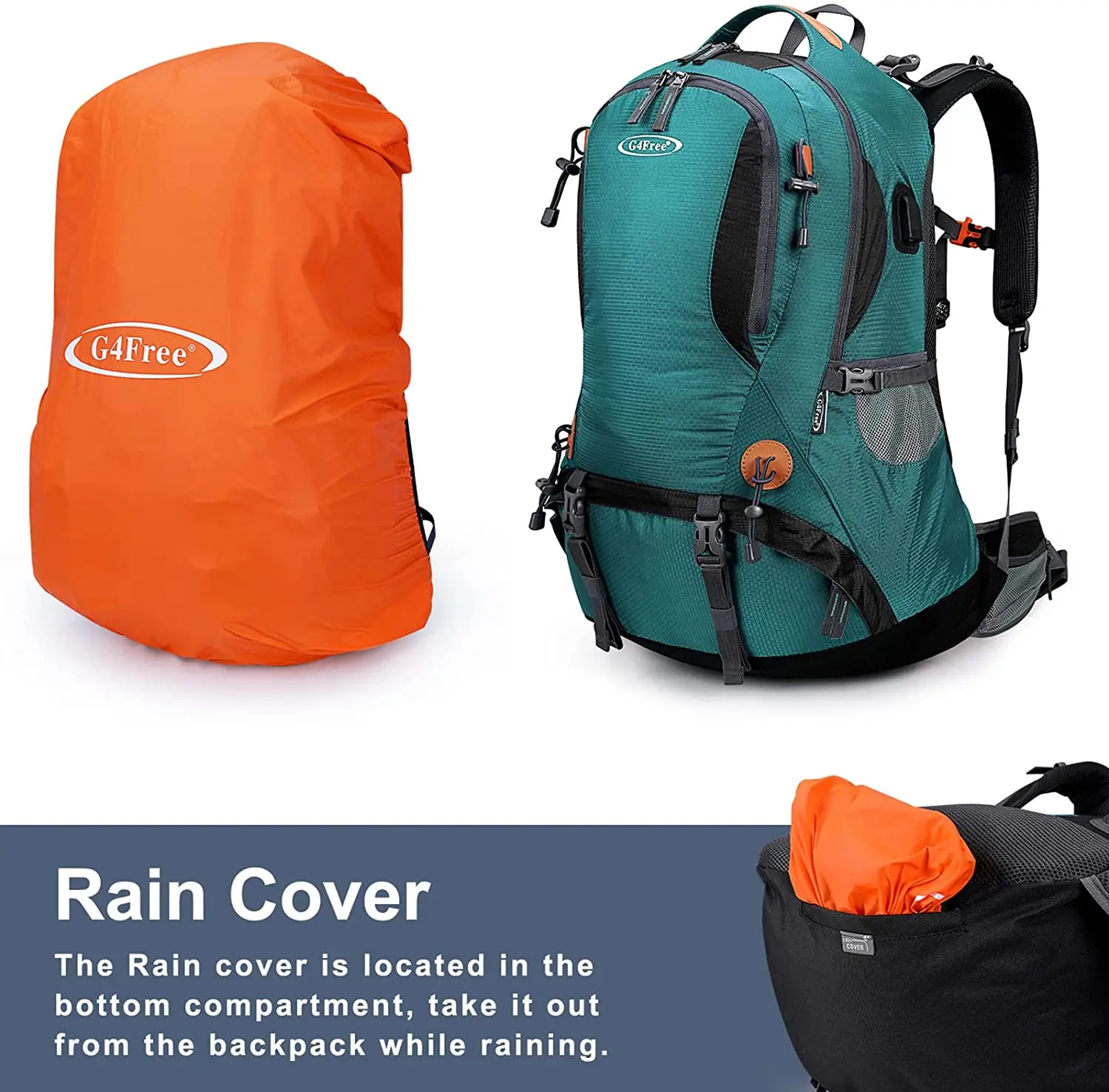 USB Rechargeable 50L Hiking Backpack Waterproof Backpack Outdoor Camping Mountaineering Backpack with Rain Cover Men Women