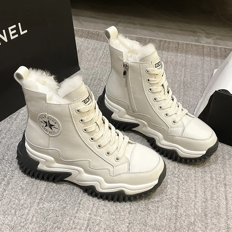 

Luxury brand genuine Snow boots women's 2023 winter new high top small white plush thickened cotton casual thick soled sports da