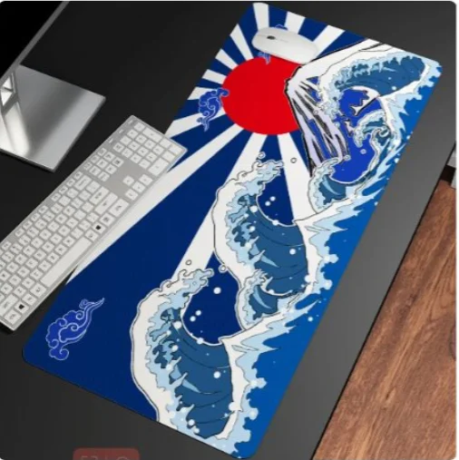 

Blue Wave Large Mouse Pad Black Deskmat Natural Rubber PC Computer Gaming Japan Mousepad Locking Edge for CS GO Free Shipping