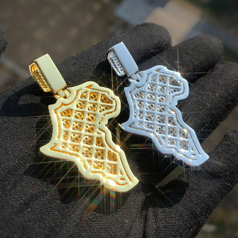 Хип-хоп 3A+ CZ Камень Прокладка Bling Iced Out Карта Африки Подвески Ожерелья для Мужчин