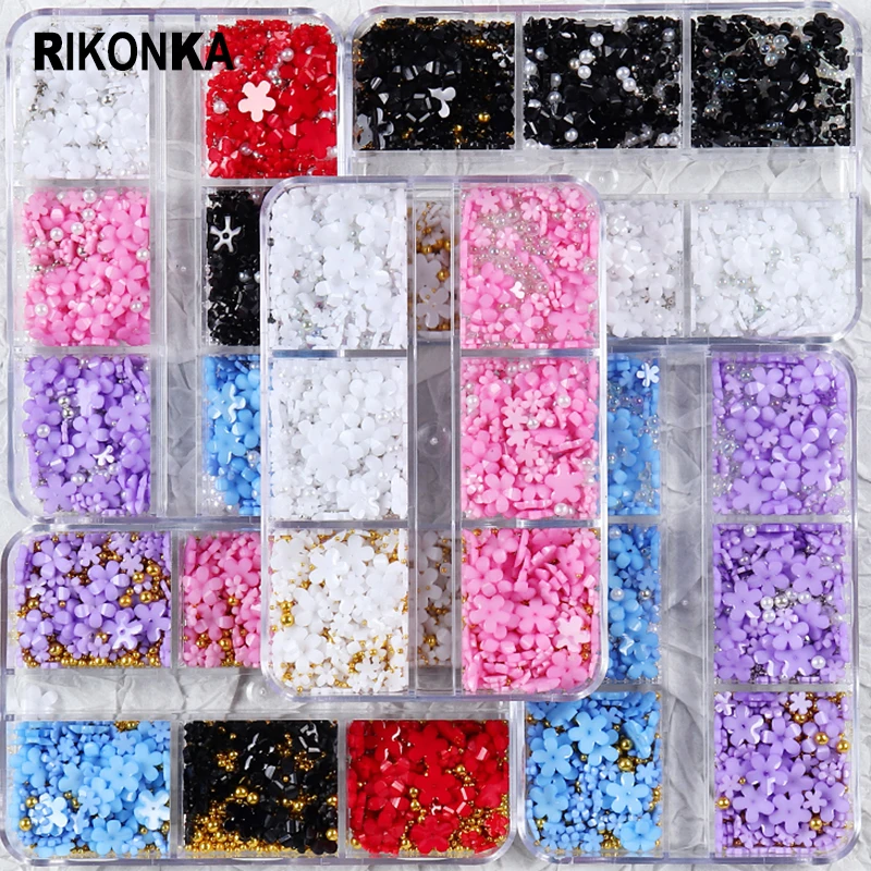 

Набор украшений для ногтей, набор из 6 акриловых 3D цветов разных размеров, шарики из стали и золота, серебра, для профессионального летнего д...