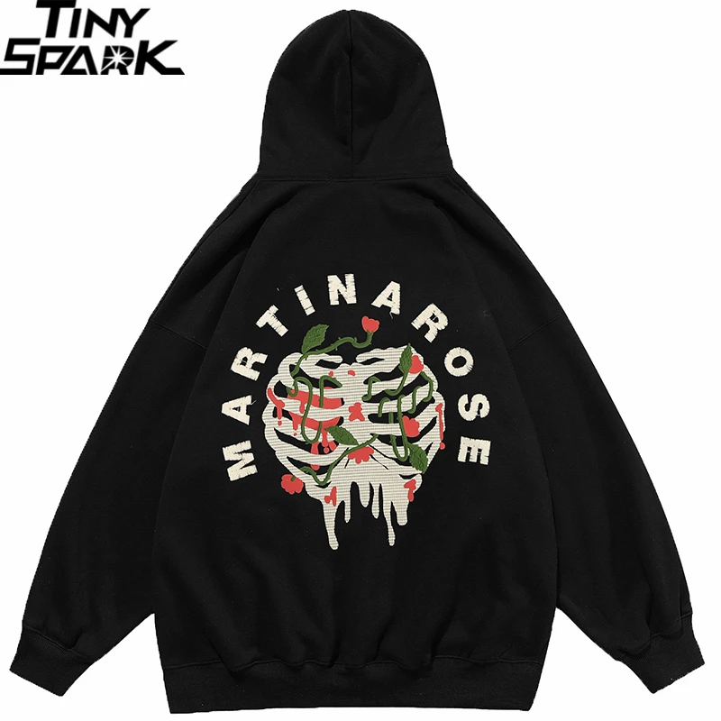 

2022 Hip Hop Hoodie Sweatshirt Men Streetwear Heart Skeleton Flowers Graphic Hooded Pullover Cotton Harajuku Floral Sweatshirt
