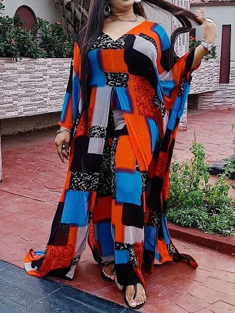 MD-ropa africana de gasa de talla grande para mujer, conjunto de 2 piezas, vestido largo Ankara Dashiki, pantalones, trajes con estampado bohemio, trajes de fiesta