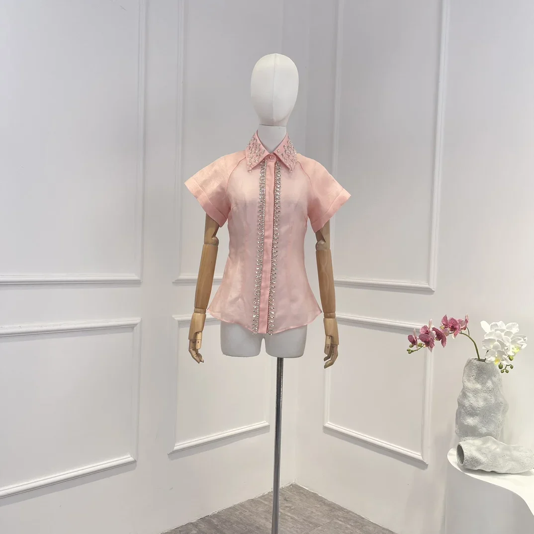 

Женская прямая блузка из натурального льна, однотонная желтая или розовая рубашка из натурального шелка, подходящая ко всему, для праздника, весна-лето 2023