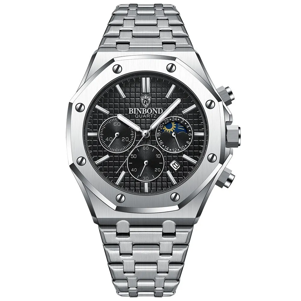 Fashion Sport Wristwatches Male Chronograph Quartz Stainless Steel Clock Luminous Relogio Masculino 6