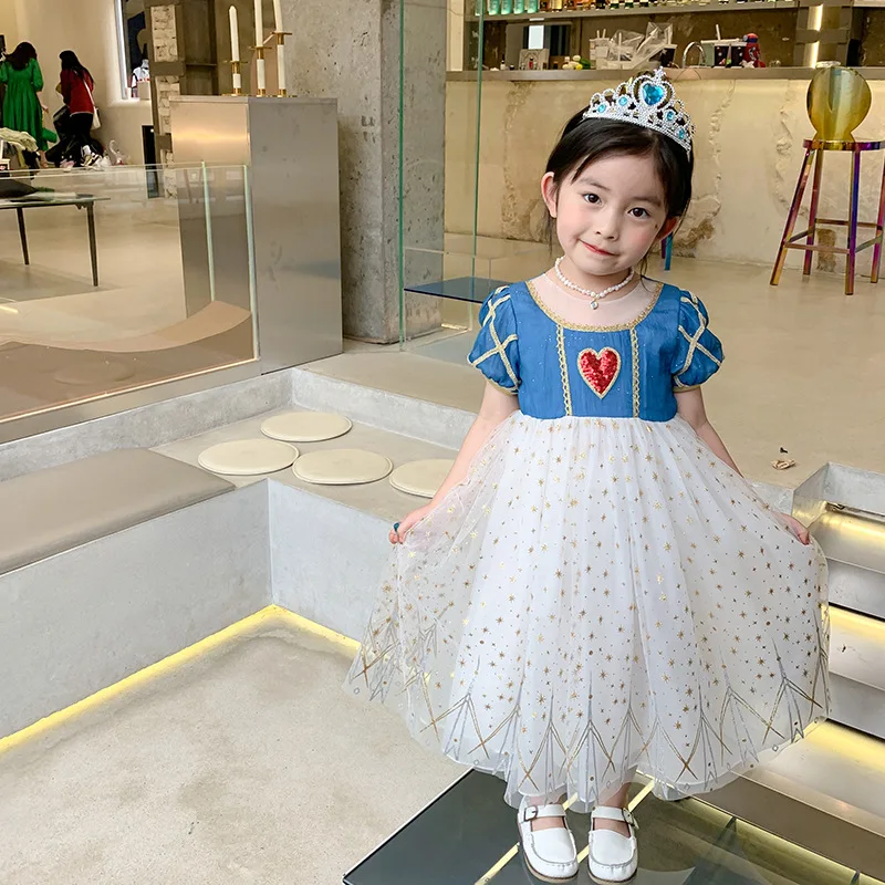 

Kids Dresses for Girls 2022 Summer New Foreign Style Lovely Skirt Children Gauze Puffy Skirt Gauze Mid-Calf Princess Dress