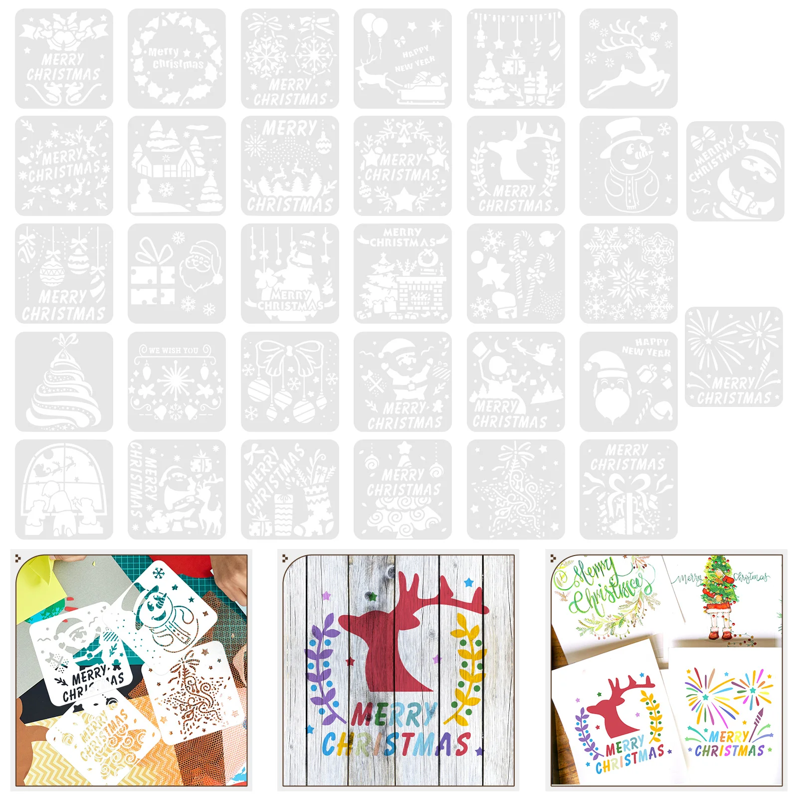 

32 Pcs Christmas Theme Stencils Painting Wall Mold Themed Walls Crafts Plastic Decorative