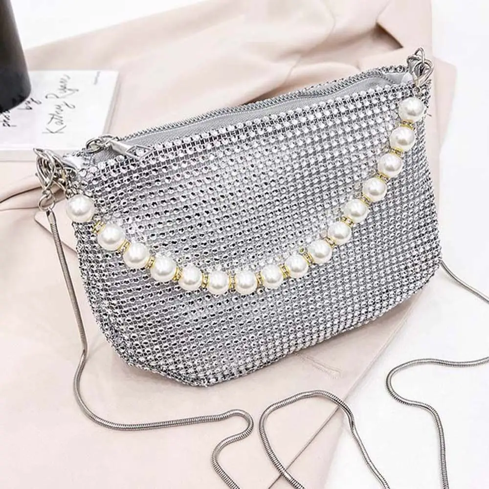 

Zipper Rhinestone Shoulder Bag Crystal Large Capacity Evening Clutch Underarm Bag Zircon Phone Bag Storage Bag