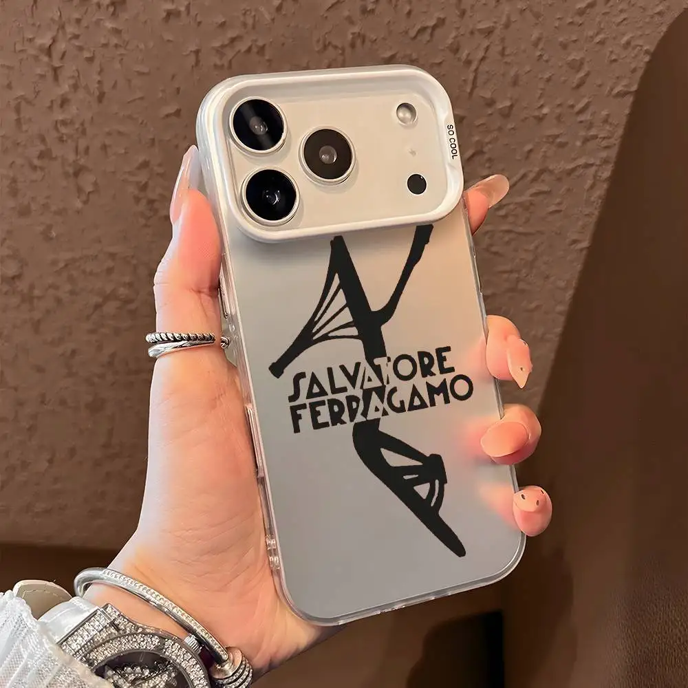 Фото Fashion F-FerragamoES Logo Phone Case For iPhone 17 16 15 14 13 12 11 Pro Max Air multicolor Matte Laser Metallic Aurora Funda №4