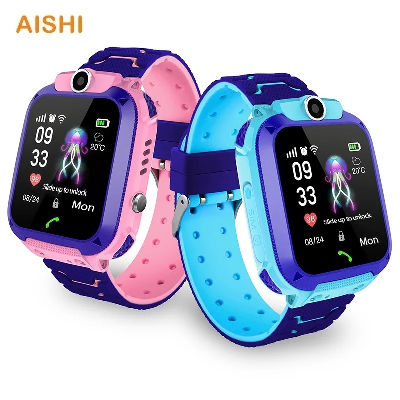 

AISHI Q12 Waterproof Kids Smart Watch Child Phone Clock Voice Chat Smartwatch SOS LBS Alarm for 2G Sim Card APP SeTracker2