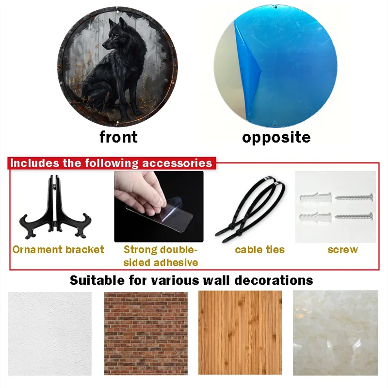 Круглый алюминиевый металлический знак с изображением Черного Волка Hd