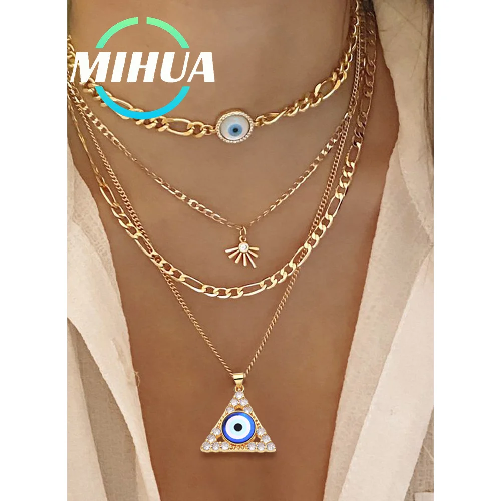 

HUAMI Turkish Evil Eye Charms Boho Triangle 18k Real Gold Plated Zircon Lucky Pendant Charms for Jewelry Making Diy Accessories