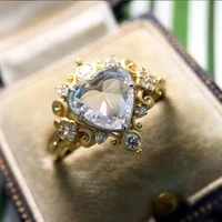 womens white heart crystal ring fashion court style cocktail party jewelry accessories womens wedding jewelry