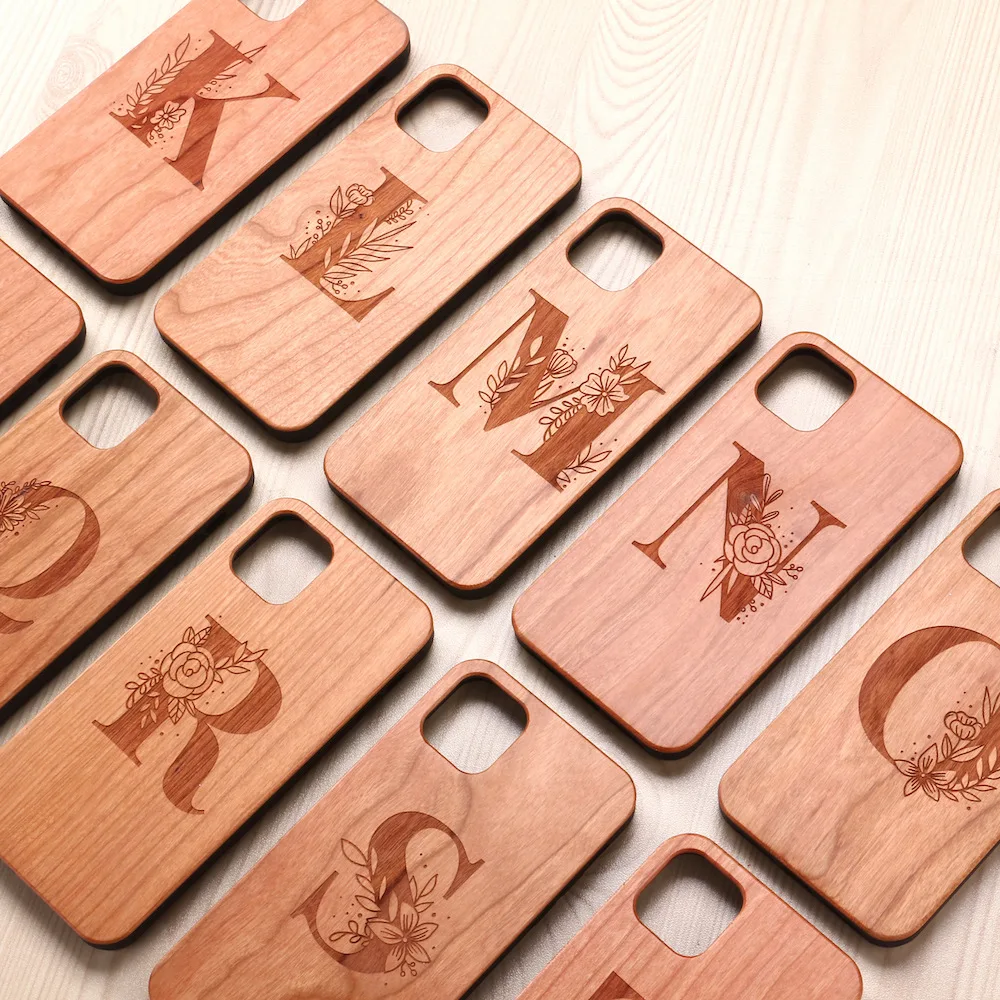 

Free Custom Solid Wood Phone Case for iPhone 11 12 13 Pro Max Mini 7 8 XS XR TPU Edge + Solid Wood Laser Engraving Phone Cover