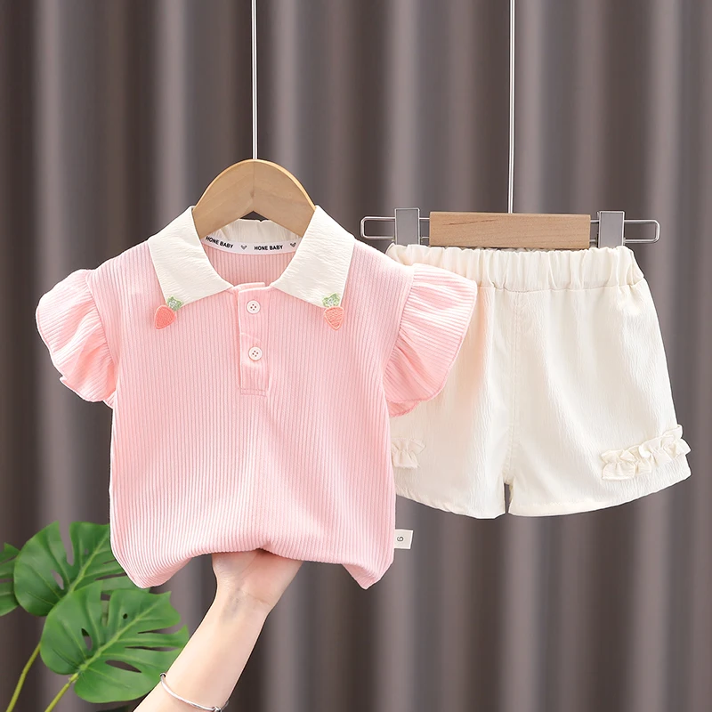 

Girls Clothes Sets Summer Children Peter Collar T-shirts Shorts 2pcs Tracksuits For Baby 6M-5Years Kids Sports Suit Outfits
