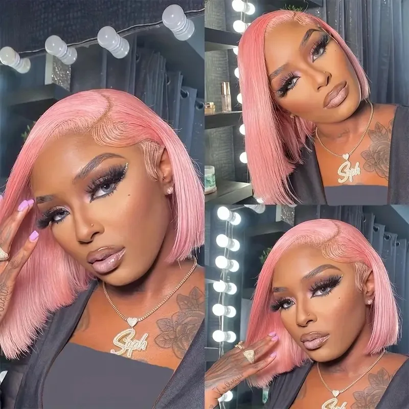 Парик Pink Bob парик из человеческих волос 13x 4 прямых на сетке спереди для женщин