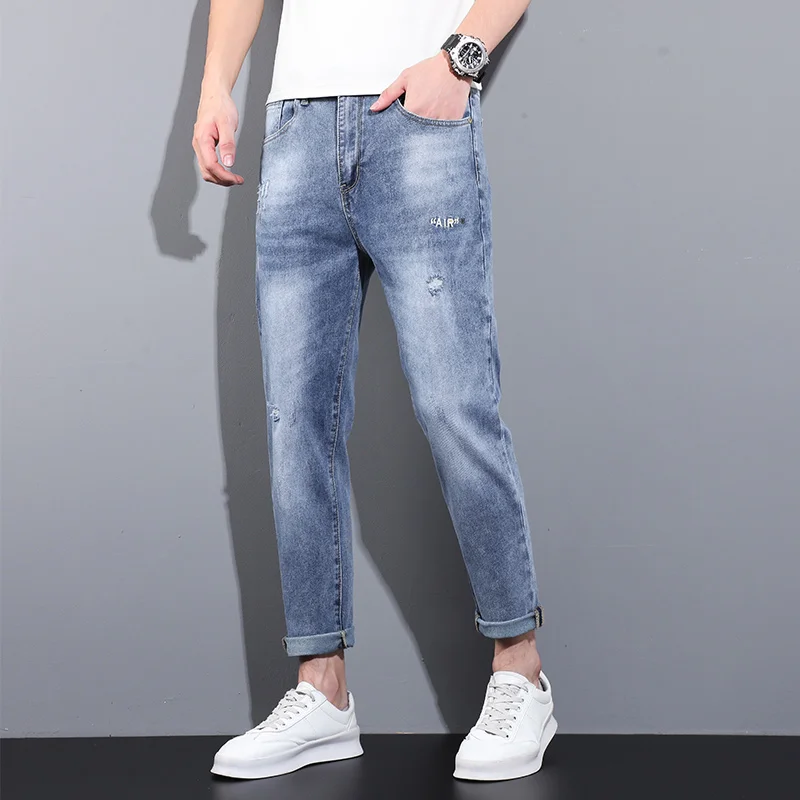 Spring/summer 2022 Thin Jeans Men's Straight Leg Slacks Washed Versatile Harlan Pants Trend Nine Pants