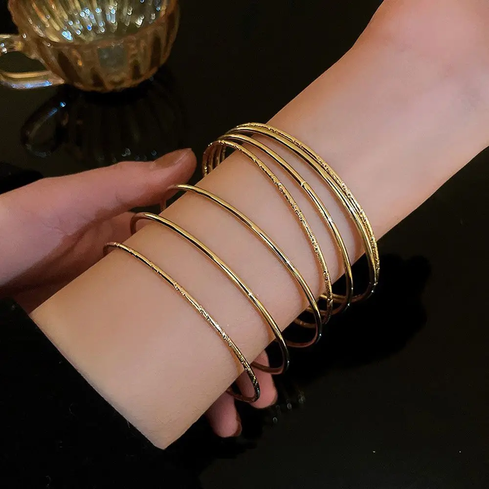 

Trendy 8Pcs/Set Punk Elegant Retro Girls Metal Circle Bracelet Set Fashion Jewelry Women's Bracelet Korean Style Bangle