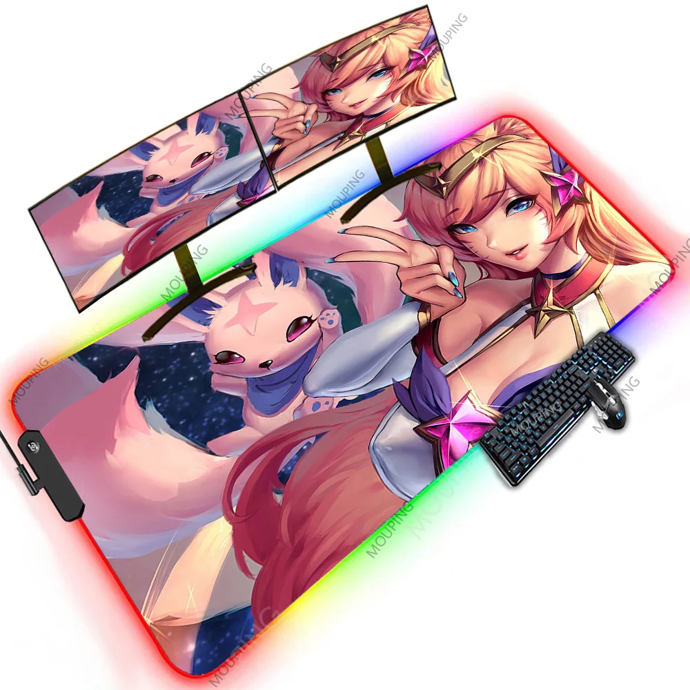 

Ahri League of Legends Accessories for Pc Gamer 120x50 XXXXL Oversized Mouse Pads Backlit Led Rgb Computer Game Carpet Cheapest