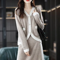 snaoutofit womens clothing 2022 spring and autumn new wool knitted cardigan over the knee skirt temperament commuter suit women