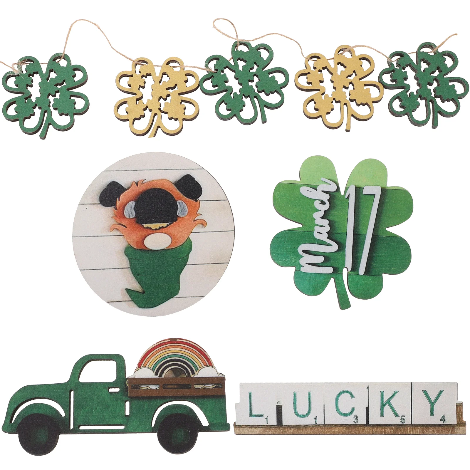 

Patricks St Day Decoration Tray Wooden Leaves Tiered Tabletop Sign Cutouts Signs Decor Hanging Chips Party Shamrock Farm