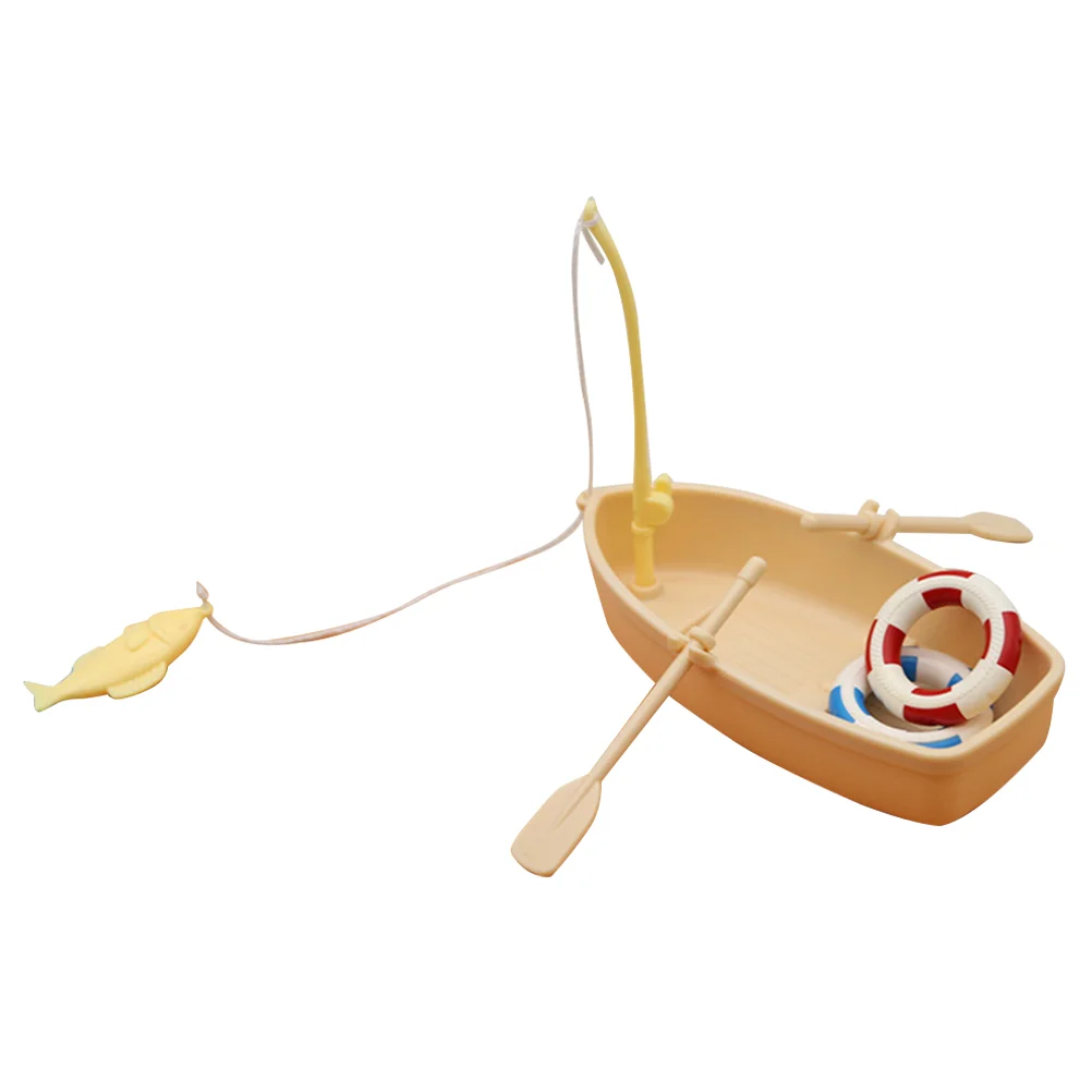 

1 Set of Mini Fishing Boat Swimming Ring Set Mini House Fishing Boat Model Fishing Boat Decor