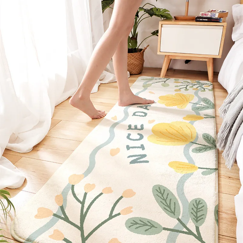 

Bedroom Long Carpet Lamb Fleece Tatami Bedside Blanket Small Fresh Pastoral Style Mat Breathable Non-slip Can Be Vacuumed Rug