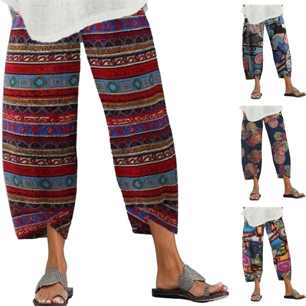 

Comfortable Women Pants Long Plus Size Bottoms Elastic Waist Ninth-length Ladies Pants