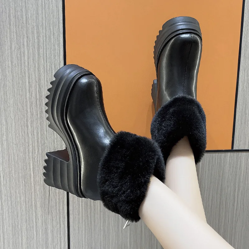 AIYUQI Women Ankle Boots Platform Fashion 2023 Winter New High-heel Women Short Boots Korean Version Eversion Fur Ladies Booties