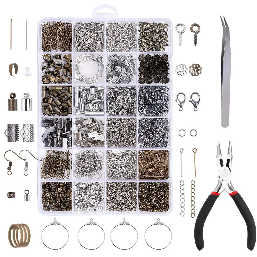 

Jewelry Findings Tools with Open Jump Rings Lobster Clasp Eye Pins Eyepins Hooks Jewelry Pliers DIY Making Finding