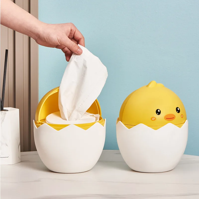 

Creative Little Cute Chicken Desktop Trash Can Home Cute Plastic Storage Bucket Office Study Clamshell Trash Bucket Tissue Box